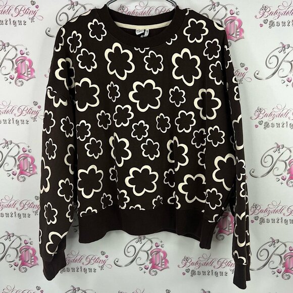 Twik sweater Floral flower Patterned Brown and Cream Sweater soft cozy - Picture 1 of 7